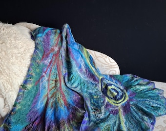 Wet felted shawl with soft merino and luxury fibres Myfanwy