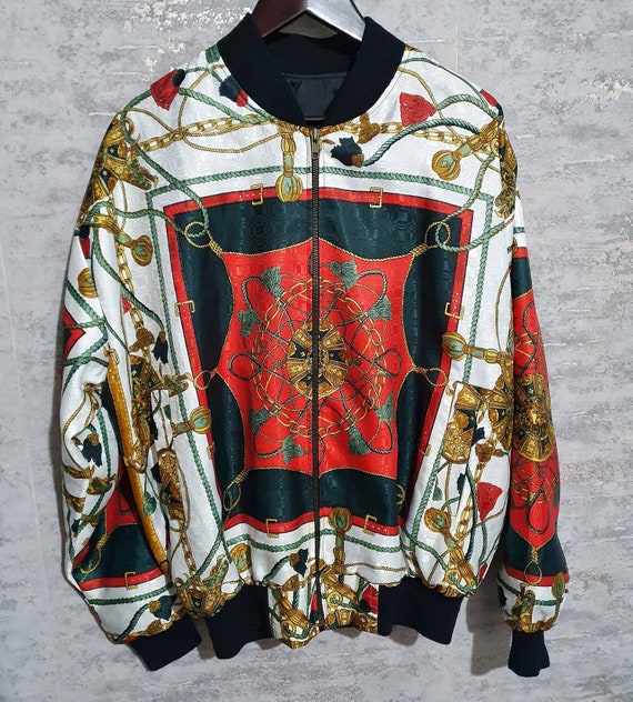 Vintage Bold Baroque Print Bomber Jacket Size 12 /