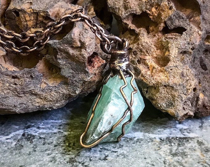 Green Raw Calcite | Hand-Wrapped | Copper Electroformed | OOAK  Pendant Necklace