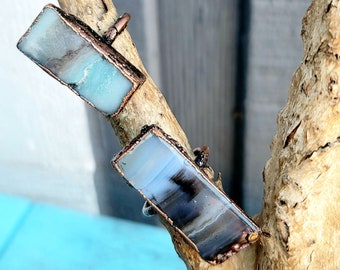 Blue Lace & Botswana Agate Rings | Copper Electroformed | OOAK Handmade Ring