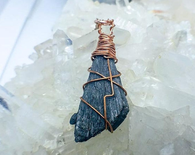 Black Raw Kyanite Blade | Copper Hand-Wrapped | OOAK Handmade Pendant Necklace