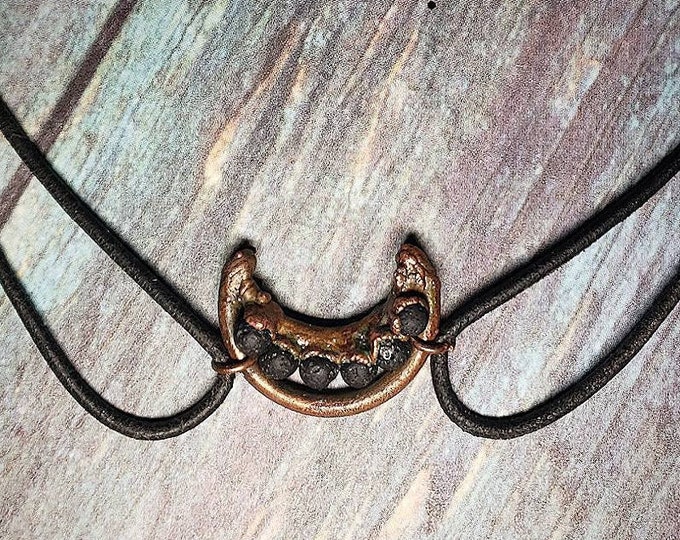 Crescent Moon Leather Choker | Lava Rocks | Essential Oil Aromatherapy Diffuser | Handmade Neck Hugger | OOAK Pendant Necklace