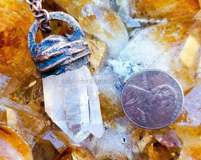 Double Point CLear Quartz Crystal | Hand-Wrapped | Copper Electroformed | OOAK Pendant Necklace