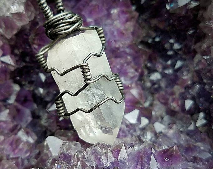Clear Crystal Quartz Point | Black Iron Hand-Wrapped | OOAK Handmade Pendant Necklace