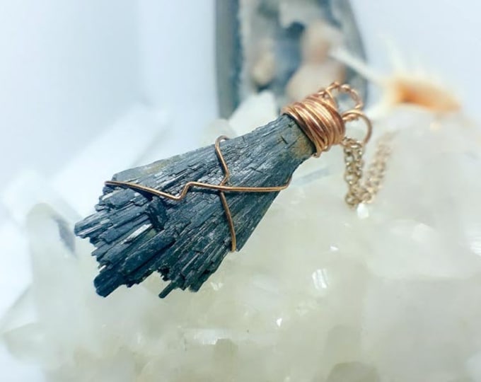 Black Raw Kyanite Blade | Copper Hand-Wrapped | OOAK Handmade Pendant Necklace