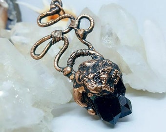 Beautiful Black Raw Smoky Quartz Cluster | OOAK Pendant Necklace