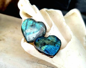 Flashy Heart Labradorite | Copper Electroformed | OOAK Handmade RIng