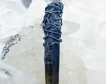 Long Black Smoky Crystal Point | Black Iron Hand-Wrapped | OOAK Handmade Pendant Necklace