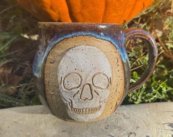 Ceramic Skeleton Spooky Season Mug- handmade pottery skull mug