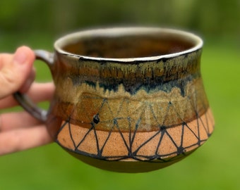 Woodfire Pottery Mug - Geometric design