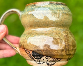 Woodfire Pottery Mug - ghost skulls- Skull mug