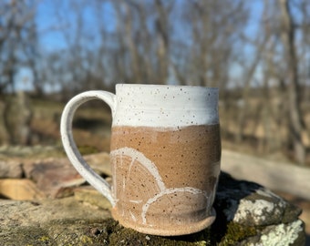 Wood design ceramic mug- 16 oz - stoneware- wheel thrown