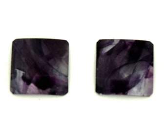 Black small square studs earrings, steel posts, hypoallergenic, hand painted on anodized aluminum, won’t tarnish, original, unique