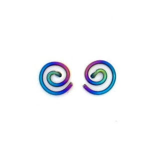 Niobium small spiral studs earrings