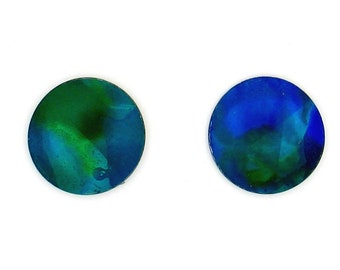 Blue small round studs earrings, light weight, surgical steel posts, hypoallergenic, hand painted on anodized aluminum, unique