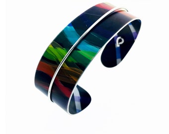 Aluminum bracelet, light weight, unique, original and colorful, handmade, multicolor with stripes