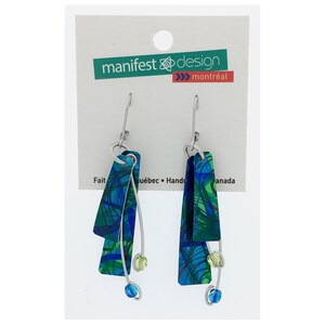 Anodized aluminum sheet and wire reversible earrings with beads, unique, original and chic, multi coloured, turquoise image 2