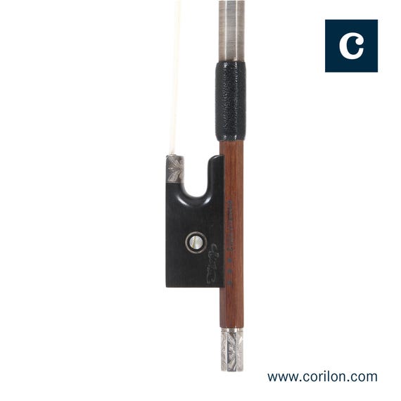 German Violin Bow by Conrad Götz, Richly Decorated With Silver