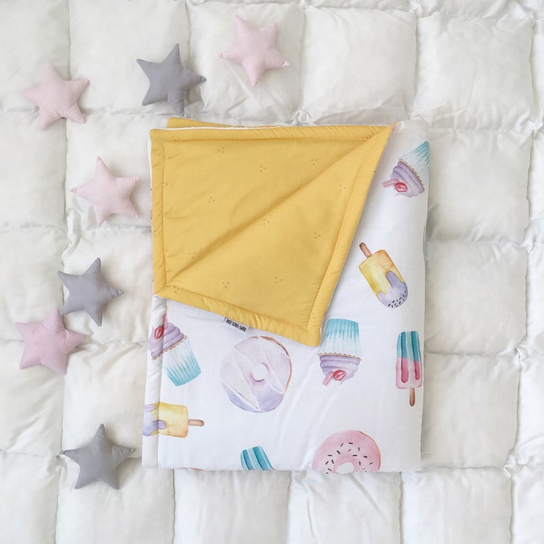 Satin Blanket For Kids Toddler Bedding With Sweets Design Baby Girl Room Decor Children Interior Decoration