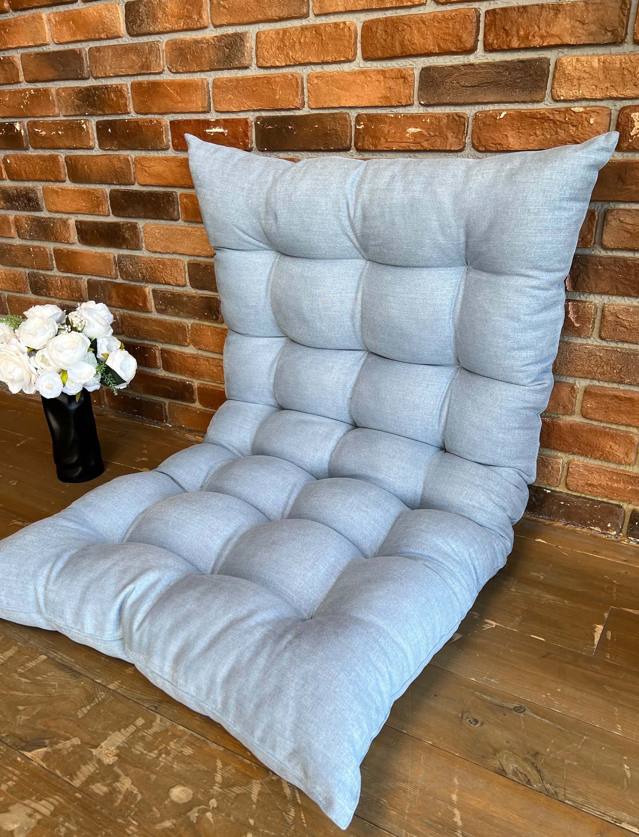 Grateful Home — Linen Floor Pillow, Tufted with French Mattress Edging,  24x24x4 Floor Pouf, Custom Sized Cushions