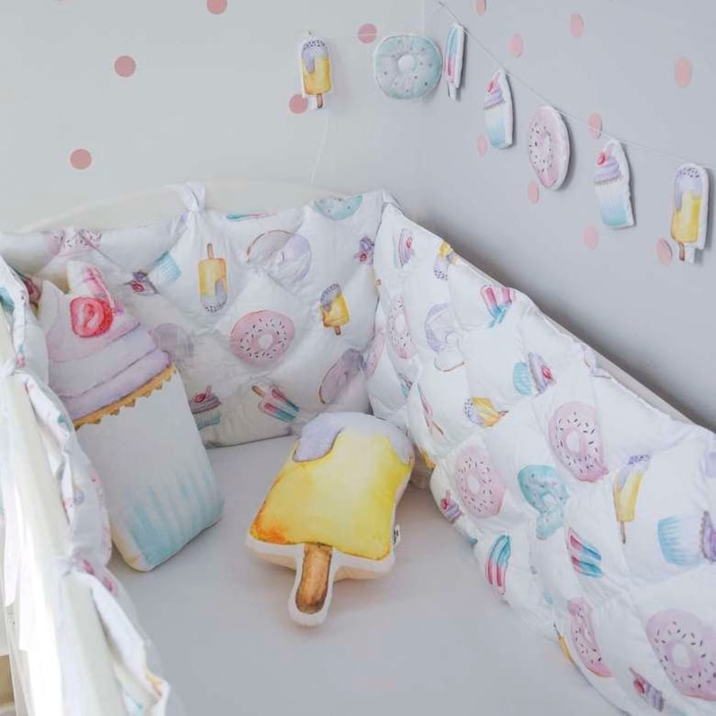 Cot Bumpers Quilted Crib Bumper Set Baby Bed Pillows Etsy