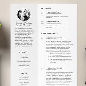 Descarga instantánea de la plantilla de CV con foto para MS Word Professional Modern Resume / Guía de escritura de CURRÍCULUM / Mac CV Referencias de cartas de presentación