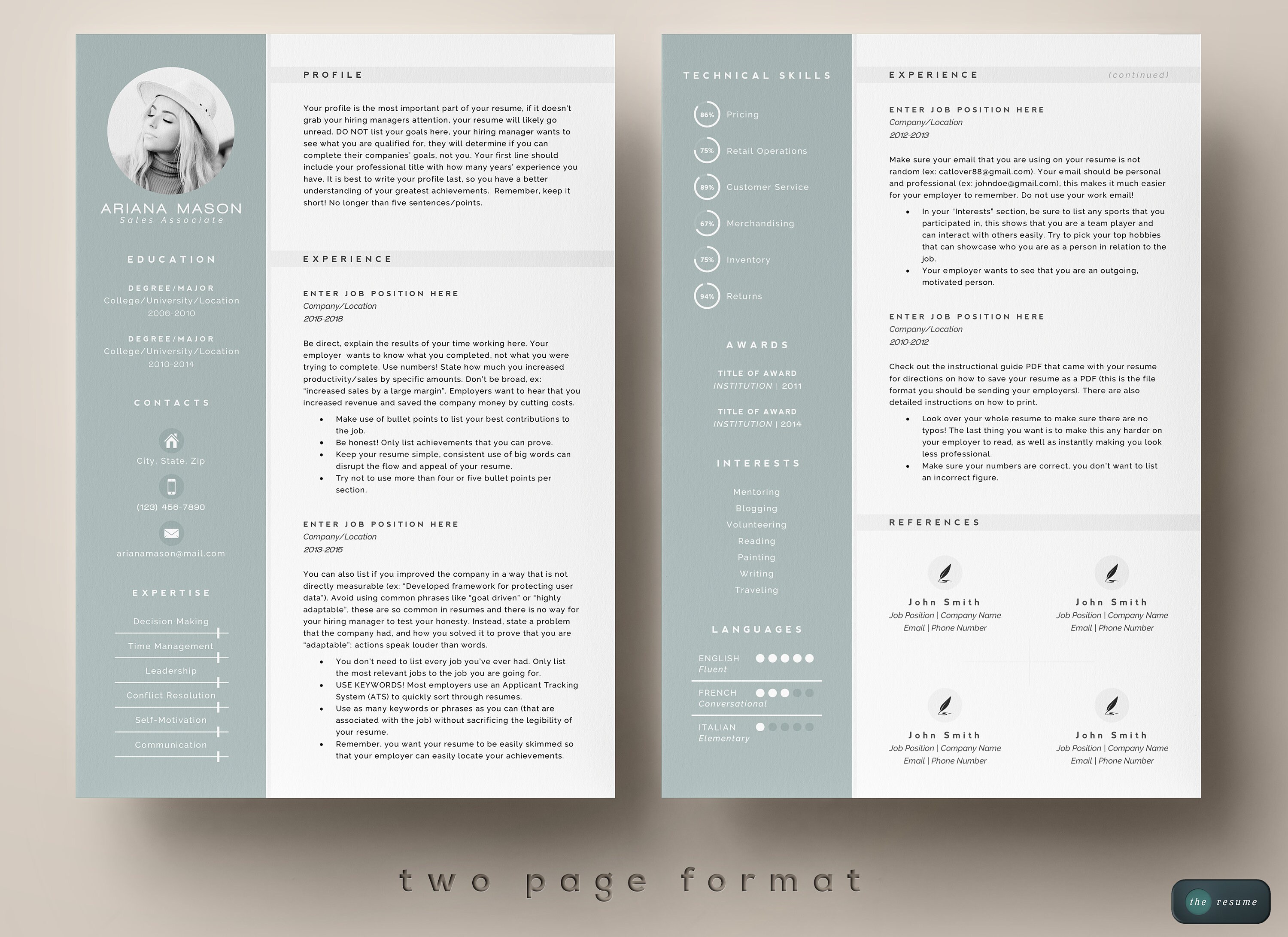 3 Page Resume Template Cover Letter and References Template for MS Word ...