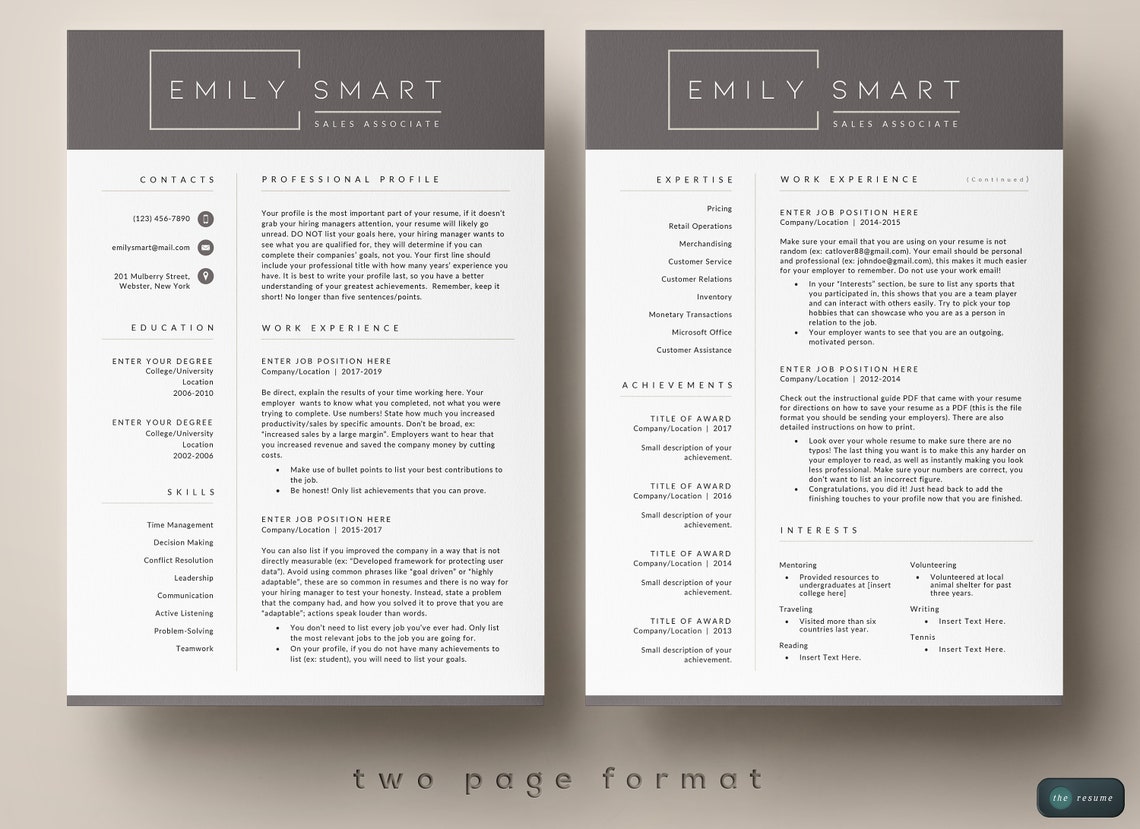 4 Page Resume Template Cover Letter and References Template | Etsy