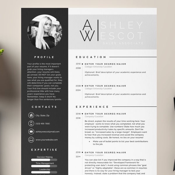 3 page Resume Template Cover Letter and References Template for MS Word Mac Printable | Modern Resume | Professional and Creative Design