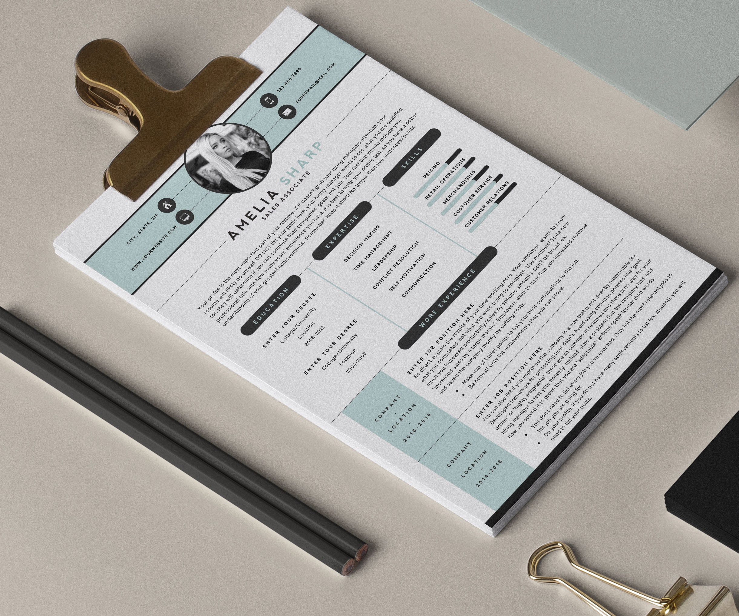 3 Page Resume Template Cover Letter and References Template for MS Word ...