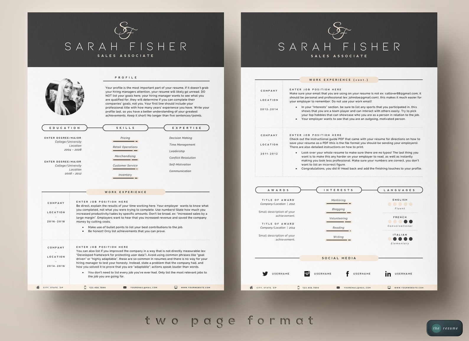 4 Page Resume Template Cover Letter and References Template for MS Word ...