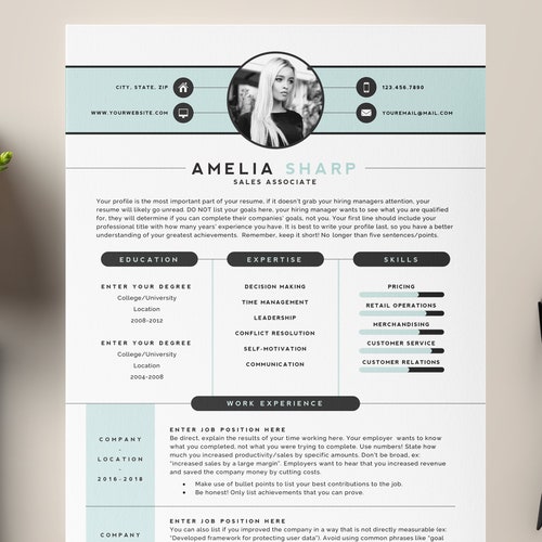 Creative & Modern Resume / CV Template for Word AND Pages - Etsy