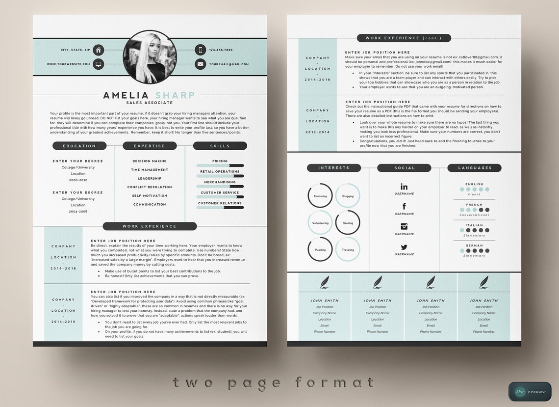 3 Page Resume Template Cover Letter and References Template for MS Word ...