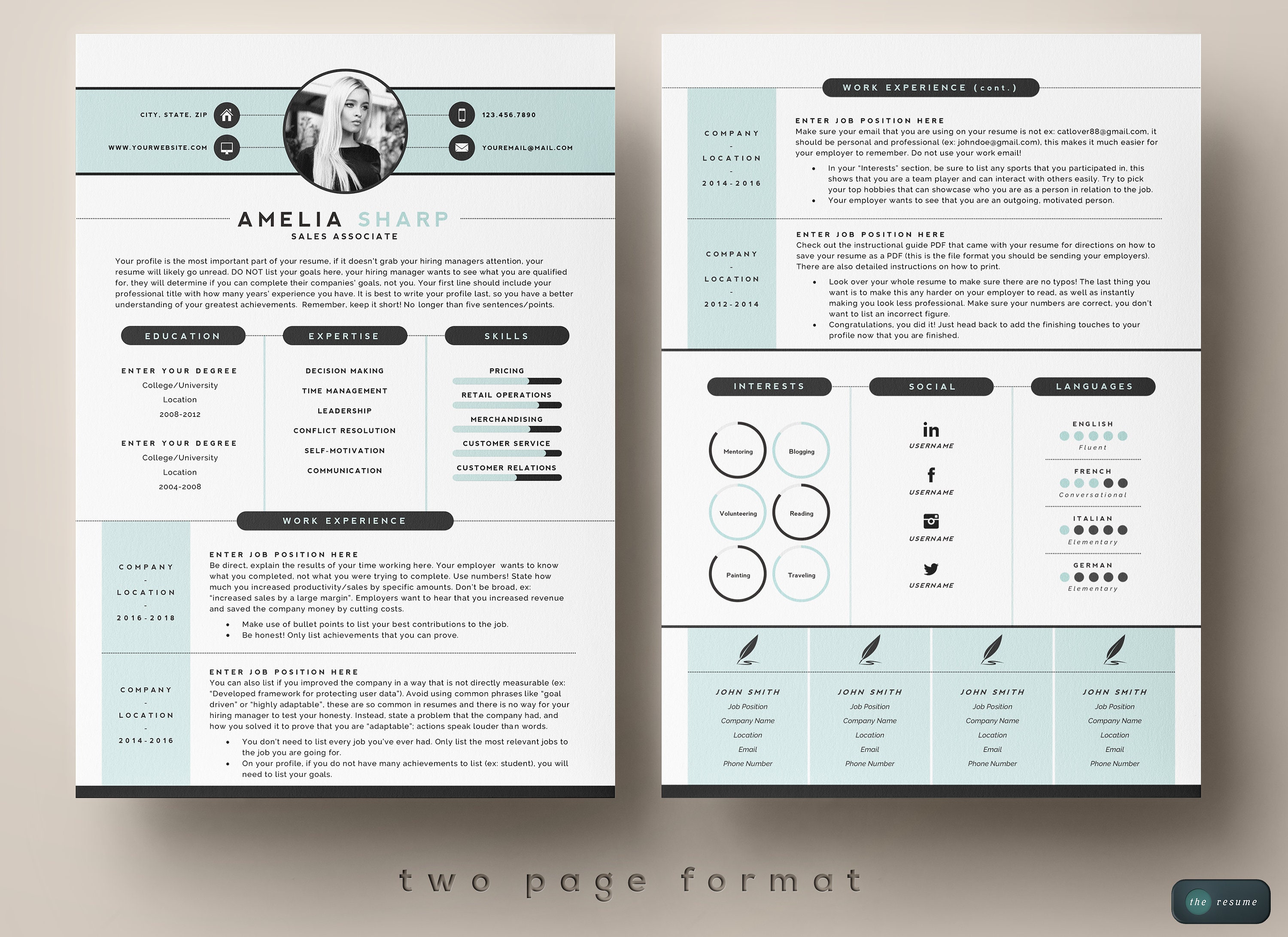 3 Page Resume Template Cover Letter and References Template for MS Word ...