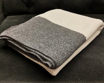100 % Merino wool blanket, knitted blanket, wool blanket, white grey blanket, pillow cover, bed cover, warm blanket, bed throw, geometric