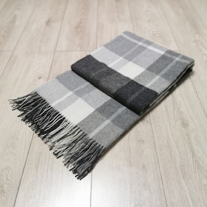 Natural wool blanket, Gray white wool blanket, Fringed natural eco wool throw, Warm winter wool blanket, organic sheep wool throw, 200x140cm