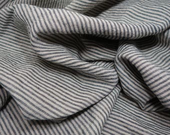 Pure Linen Fabric, Gray Striped linen fabric, Medium Weight Linen 200 GSM. Prewashed Softened Linen Fabric by the Meter, Textile Linen