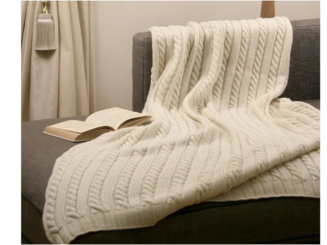 100 % Merino wollen deken gebreide deken wollen deken witte | Etsy
