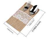100pcs lot Burlap Cutlery Holder Vintage Shabby Chic Jute Lace Tableware Pouch Packaging Fork Knife Pocket Home Textiles