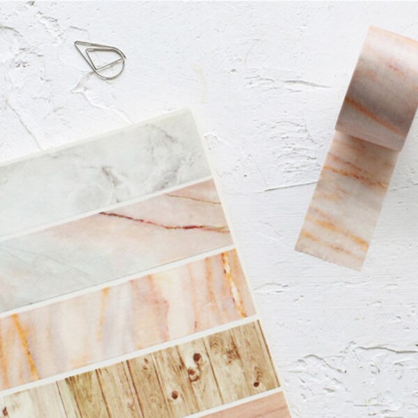 Marble & Wood Print Washi Tape Set - Planner, Journal, Craft, Scrapbooking, Decoration