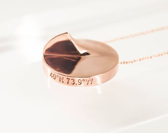 Rose Gold Coordinate Necklace with Sun Angle | Custom Coordinate Necklace | Location Necklace | GPS Coordinates | Latitude Longitude