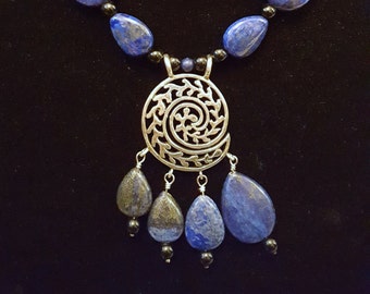 Lapis Lazuli Beads with Sterling Silver Focal Piece