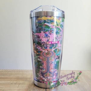 Kaartkunst koffiemok, herbruikbaar, Disney kaart, reiskoffiemok, parkkaartmok, koude dranken