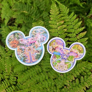 Disney park map stickers, waterproof, laminated, use anywhere, authentic park maps