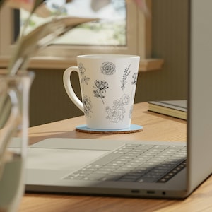 Black and White Flowers Coffee Mug / White Ceramic Mug / Microwave Safe / Dishwasher Safe