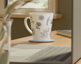 Black and White Flowers Coffee Mug / White Ceramic Mug / Microwave Safe / Dishwasher Safe