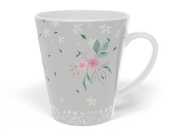 Tasse à café grise à motifs de fleurs 12 oz / Coffee Mug / Tasse en céramique