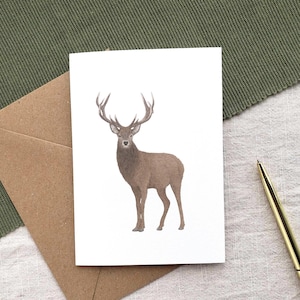 Biglietto di auguri per il compleanno del cervo - Biglietto di auguri per papà ispirato alla campagna britannica, regalo per un cervo rosso, biglietto di auguri per la fauna selvatica, regalo per gli amanti della natura, arte dei boschi britannici