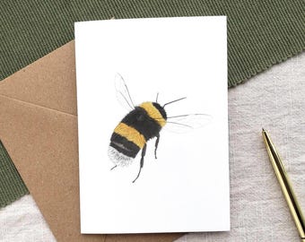 Carte bourdon - cadeau abeille pour maman, cadeau jardinage, carte d'anniversaire pour amoureux de la nature, illustration beaux-arts d'abeille, carte d'art animalier