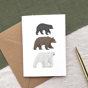 Carte d'anniversaire ours - carte ours polaire, cadeau ours brun, carte d'anniversaire ours noir, carte vierge faune